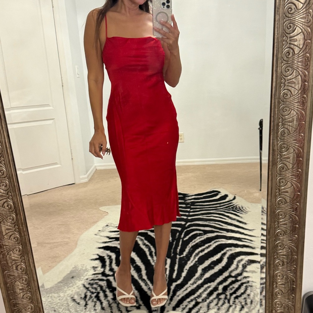 Express Red Strapless Midi Dress Vday